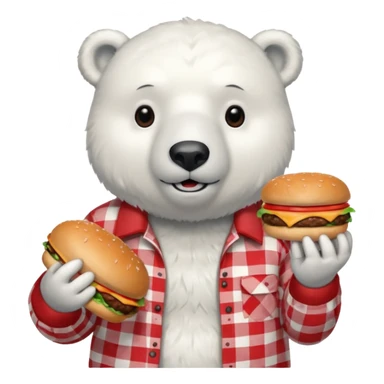 polar bear with burger wearing red checkered shirt sticker