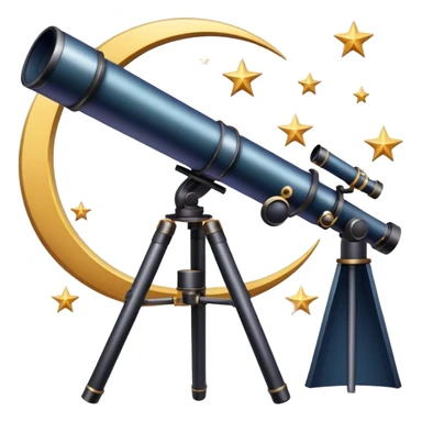 An icon featuring a telescope, stars, and a planet, symbolizing astronomy. The design includes a crescent moon, distant galaxies, and constellations, representing the study of space and celestial bodies. Transparent background highlights the exploration of the universe and cosmic phenomena. sticker