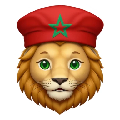 Cute lion emoji face wearing a fez with same flag morocco color sticker