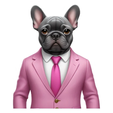 A dark grey French bulldog in a pink suit sticker