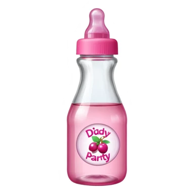realistic baby oil style bottle pink cap pink logo clear bottle with berry logo with diddy party written and a berry on top bottle sticker
