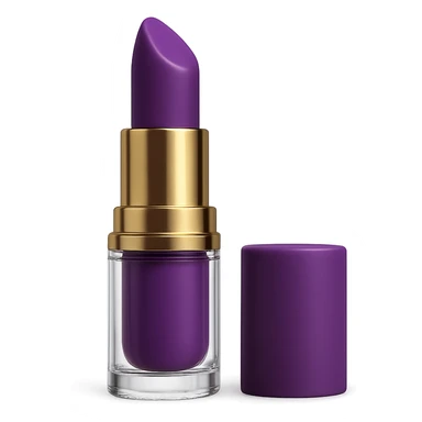 Create a realistic lipstick emoji with a transparent case and purple lipstick. The image should have no background and be in a photorealistic style. sticker