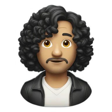 tim robinson with shoulder length curly black hair, wide triangular shape sticker