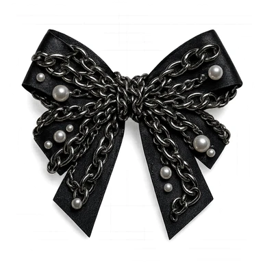 kpop bow with metallic chains and pearls, edgy and trendy sticker