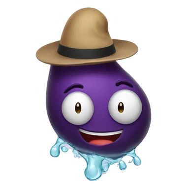 An eggplant with a hat on its head and water coming out of it sticker