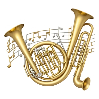 Create a professional, harmonious emoji collage symbolizing wind instruments.  The instruments should be in metallic gold, silver, and brass tones, with subtle reflections to convey a professional and polished appearance. Add soft musical notes or soundwaves to surround the instruments, creating a sense of movement and sound. The background should be transparent, ensuring all instruments are the focus and the composition remains harmonious and balanced. sticker