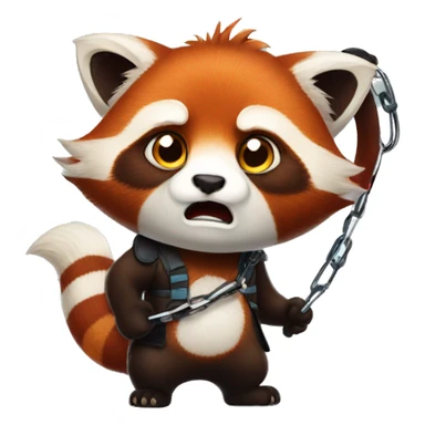 angry red panda holding a leash sticker