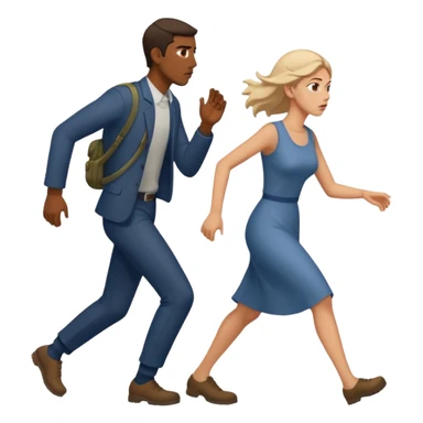 
Iranians fleeing war, full length, in profile, man and woman sticker