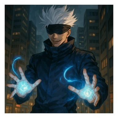 the strongest sorcerer of the modern age, casting a spell, glowing hands, urban background sticker