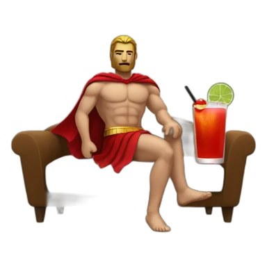 The Spartan Leonidas and his red cape with a relaxing cocktail on a sofa. sticker