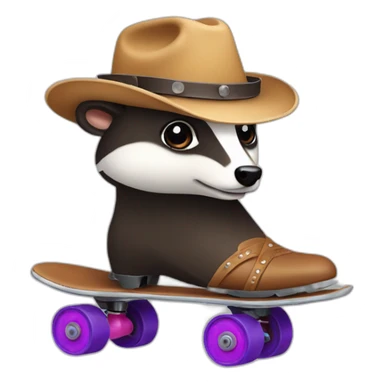Badger with rollerskate and a cow-boy hat sticker
