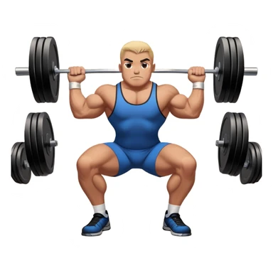 Powerlifter lifting a heavy barbell in a dramatic display of strength, muscles flexing under the pressure. The focus is on the lifter's intense effort and the heavy weights on each side. The background features a gym with weights and equipment, emphasizing the raw power of the sport.  sticker