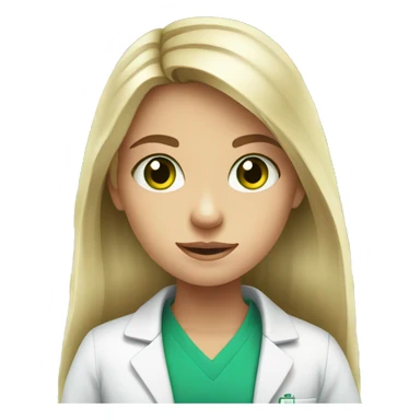 white young girl with long hair green eyes working in a pharmacy sticker