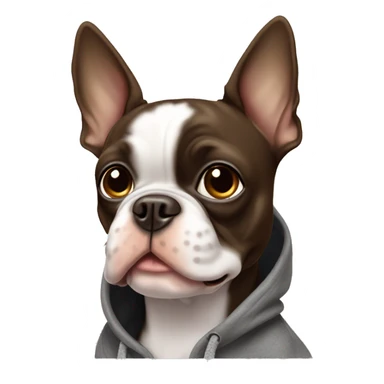 Brown Boston terrier ￼wearing a hoodie sticker