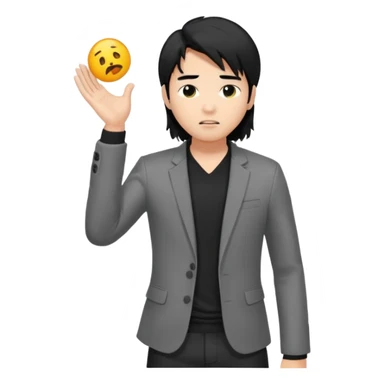 asian young man with long black hair falling on the forehead in grey blazer and black t-shirt  sticker