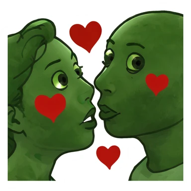 Couple of blonde girl and boy with black hair and fair skin is kissing with a lot of hearts around them sticker