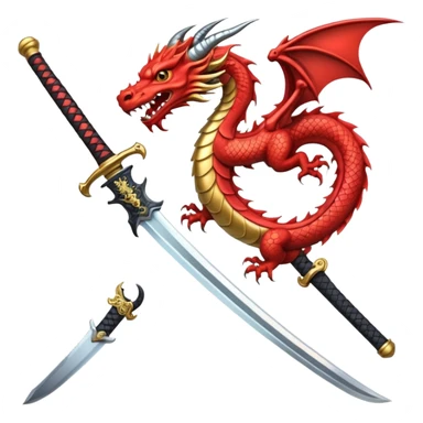 A samurai sword with a dragon handle sticker