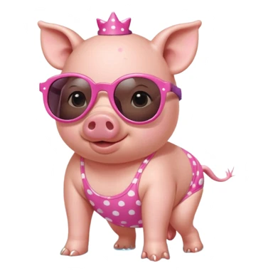 cute pig wearing cool star shaped sunglasses and polka dotbathing suit on all fours  sticker