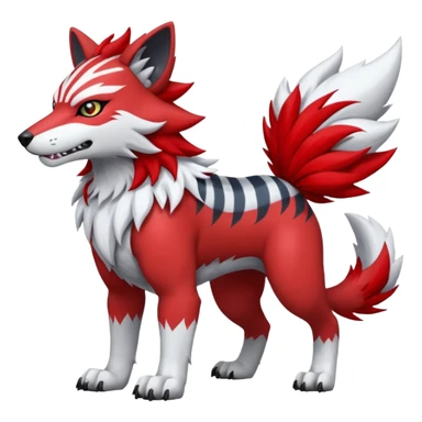 Red and white WereGarurumon-Mightyena-fusion with black markings sticker