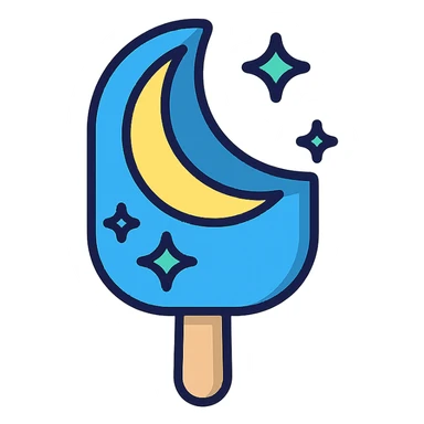moonbeam ice cream, stylized, crescent moon shape, sparkles, cool tones sticker