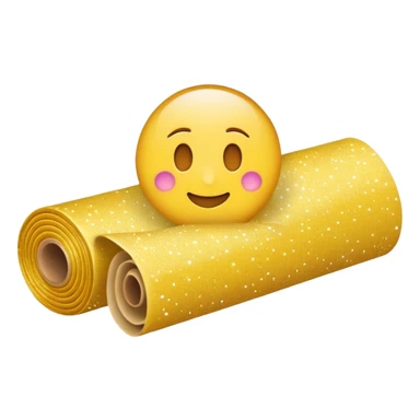 simple composition of a sparkle emoji in foreground with only a roll of patterned fabric behind it, nothing else sticker