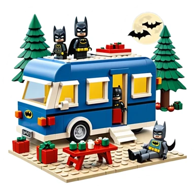  Ultra cute Lego Haunted Batman and Catwoman dream house Caravan with picnic table and folding chairs at Christmas  sticker