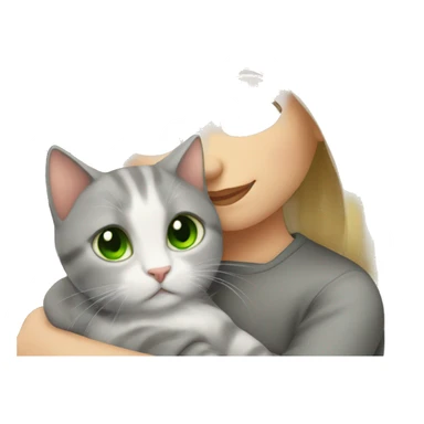 Blonde girl cuddling with a grey cat with green eyes sticker