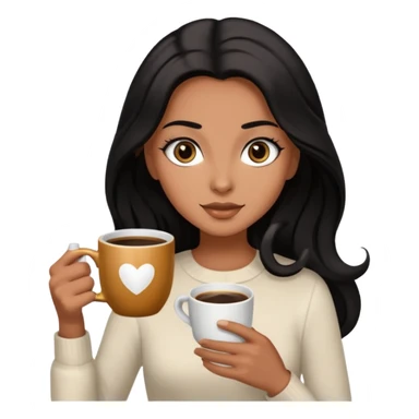 big black eyes and tanned skin brown hair glamorous long black hair with coffee  sticker