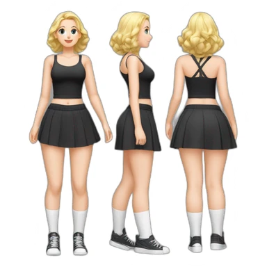 full-body-caucasian-curvy-beauty-наклоняется к земле-short-black-skirt-back-and-front-views-strong-wind-knickers-long-white-socks sticker