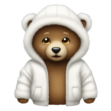 cute cuddly baby bear wearing a white fluffy jacket with a hood sticker