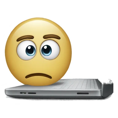 laptop with sad person sticker