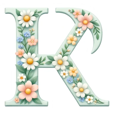 White pastel flowery romantic alphabet letter sticker