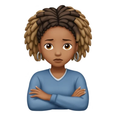 black girl with short locs just past the ear with her arms folded like she’s irritated  sticker