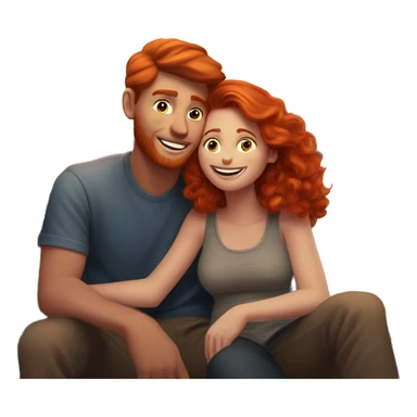 A happy red headed lady snuggling with her boy friend as they watch the sunset from up in the mountains sticker
