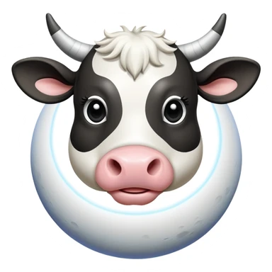 A playful cow-Saturn hybrid with the cow's head on top of the ringed planet, udders visible underneath, and legs sticking out from the sides sticker