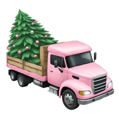 pastel pink truck loaded with a Christmas tree sticker