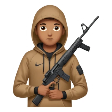 
Fais moi un jeune taliban qui ressemble qui tient une AR15 avec un hoodie a capuche, capuché, avec la cagoule nike therma fit hood sticker