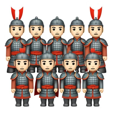 Terracotta Army Xi'an, simplified emoji style with bold outlines and bright colors, cartoon style ancient warrior statues sticker