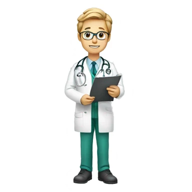 a doctor wearing stethoscope reading a medical report sticker
