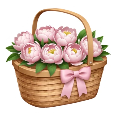 White Picnic basket with light pink bow and white peonies inside sticker