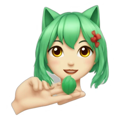 Neko girl with green hair and red eyes sticker