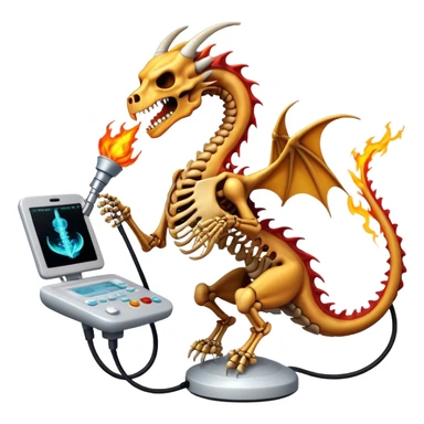 skeleton dragon breathing fire riding ultrasound probe  sticker