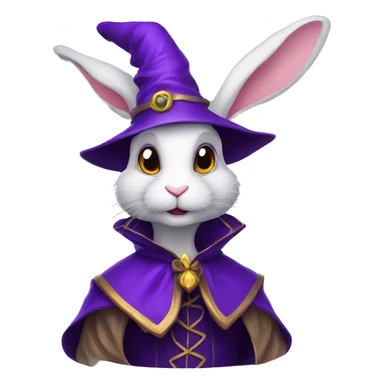 portrait of a rabbit wizard, with an purple hat sticker