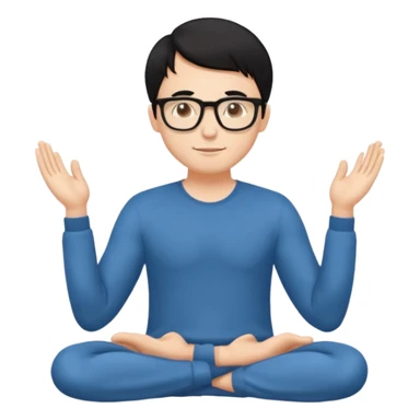 A white Man with black hair doing namaste with wearing specs sticker