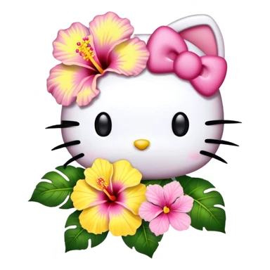 yellow and pink hibiscus flower and hello kitty sticker