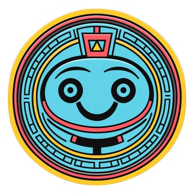 Mayan glyphs for messaging: happy face when receiving a message, sad face when no reply, letter symbol, all in minimalist geometric style sticker