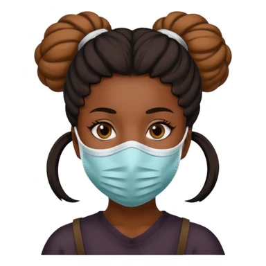 bun haired black woman with covid mask sticker