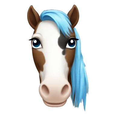 Brown and white spotted pony with blue eyes and black horsehair sticker