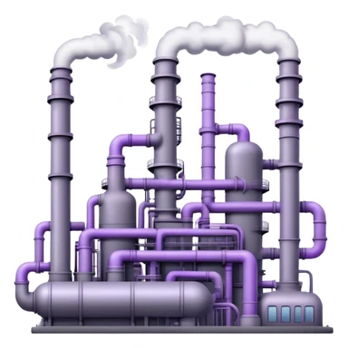An emoji of an industrial factory in realistic gray tones, with pipes and smokestacks. Subtle neon violet glowing accents represent the power of AI, adding a futuristic and magical touch sticker