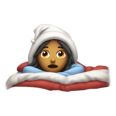 sad girl that has a Christmas hat on, and is still in bed sticker
